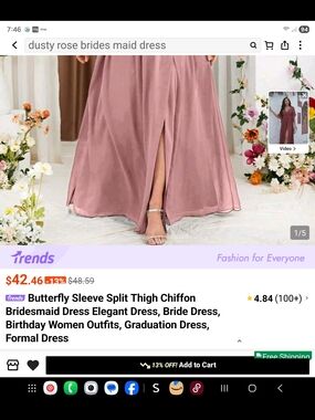 Dusty Rose Chiffon Split-Thigh Bridesmaid Dress
